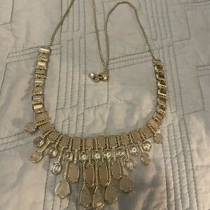 KS Gold Statement Bib Necklace with Clear Gem Accents